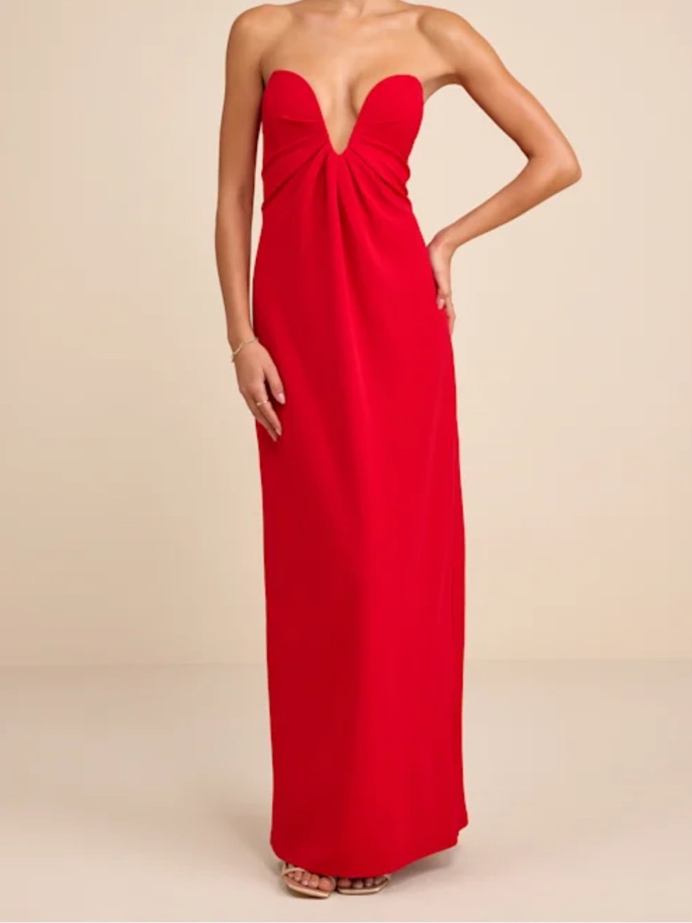 Lulus Thula Strapless RedCutout U-Bar Column Maxi Evening Dress 2699571 Small